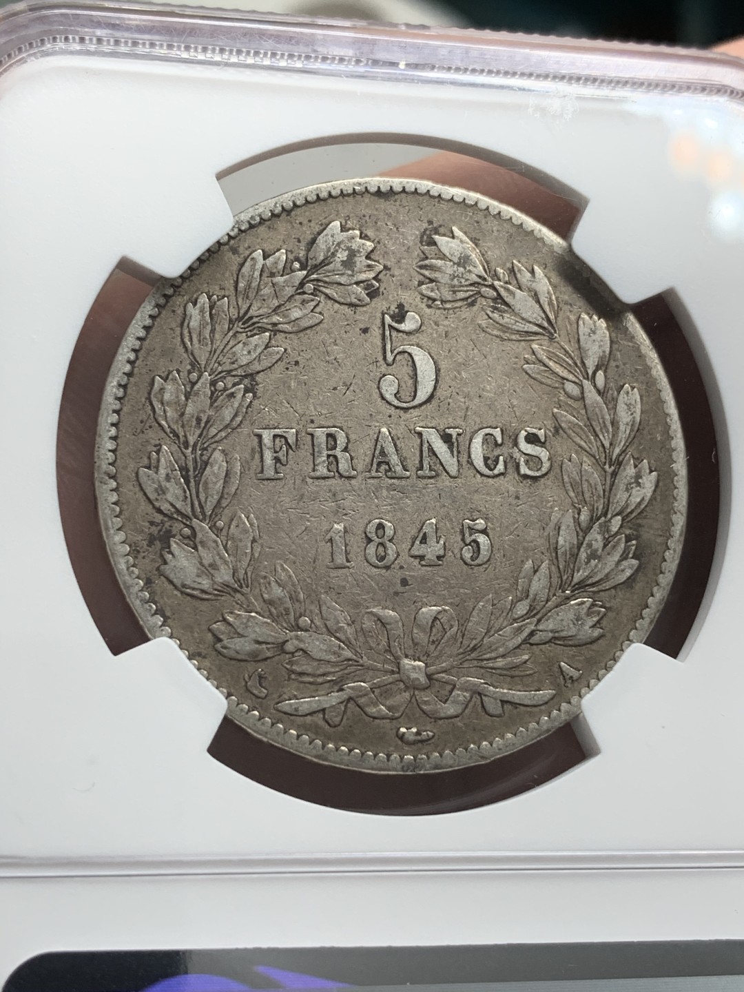《竞宝斋》第71场-本周日，周一2场连拍（全场不限金额包邮） NGC XF45  法国 1845年菲利普一世五法郎银币 老包浆好品