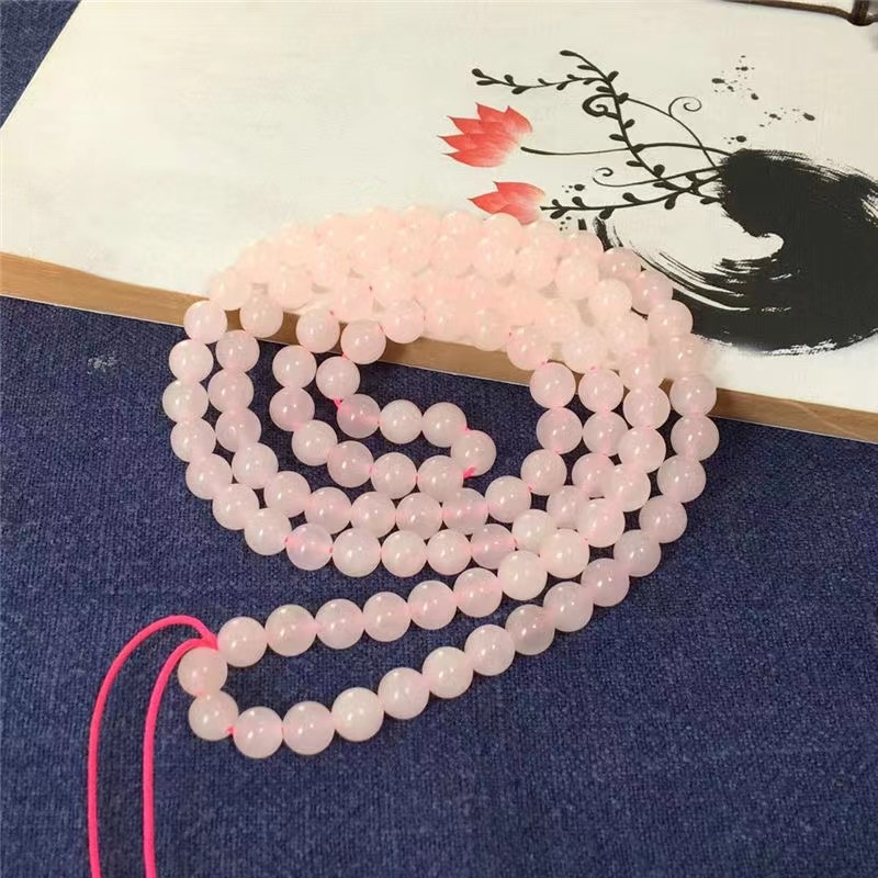 天然玉新疆金丝玉藕粉色项链手链diy搭配108颗佛珠链子手串多用款