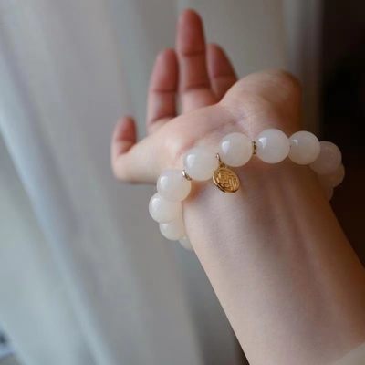 天然和田玉山料白玉藕粉色12mm大珠子手串女款贵气女款手环礼物 天然和田玉山料白玉藕粉色12mm大珠子手串女款贵气女款手环礼物