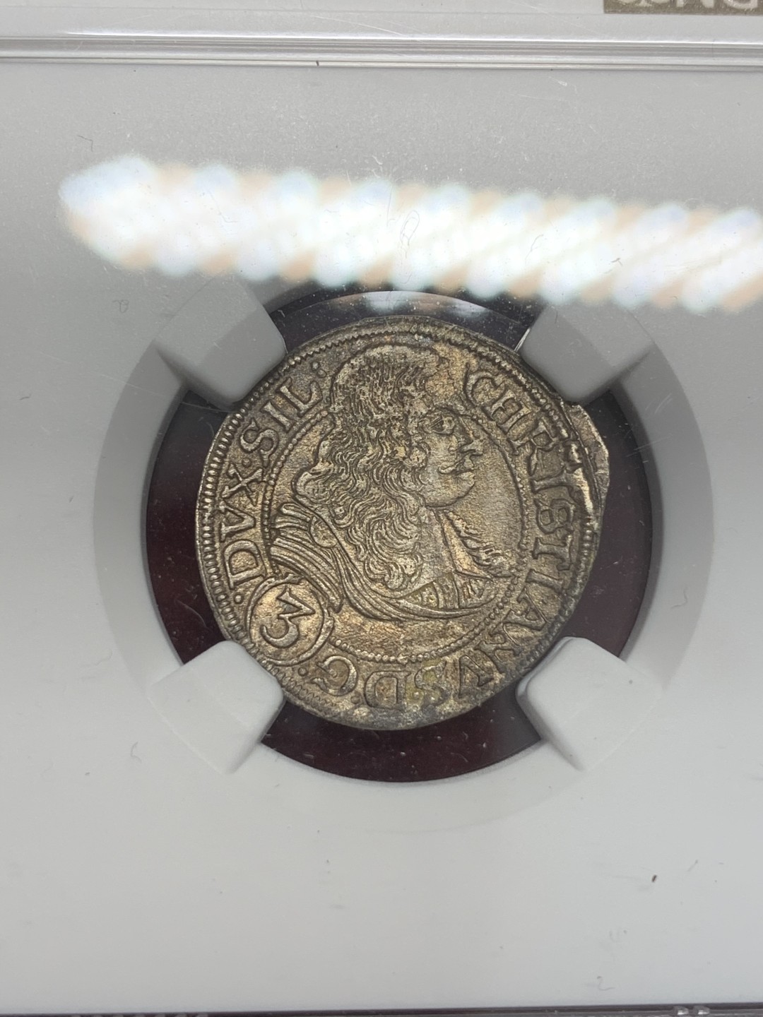 《竞宝斋》第71场-本周日，周一2场连拍（全场不限金额包邮） NGC-XF 德国西里西亚 1668年 克里斯蒂安 3K银币 老包浆又说有洗 哎