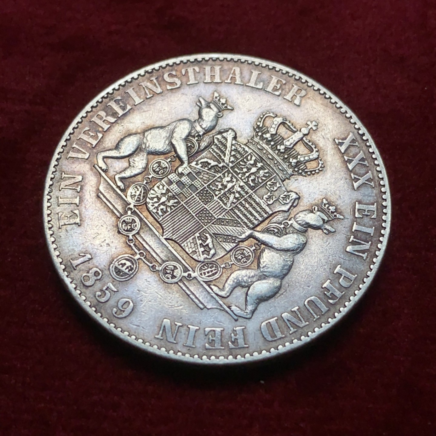 《竞宝斋》第71场-本周日，周一2场连拍（全场不限金额包邮） 1859年德国安哈特-贝恩堡 1泰勒银币 发行量24000枚