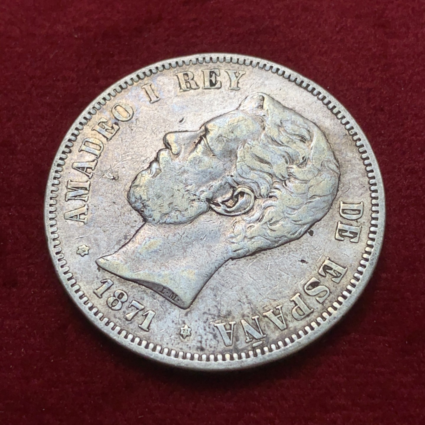 《竞宝斋》第71场-本周日，周一2场连拍（全场不限金额包邮） 西班牙 1871年 阿玛迪奥一世 5比塞塔 大银币 原味包浆