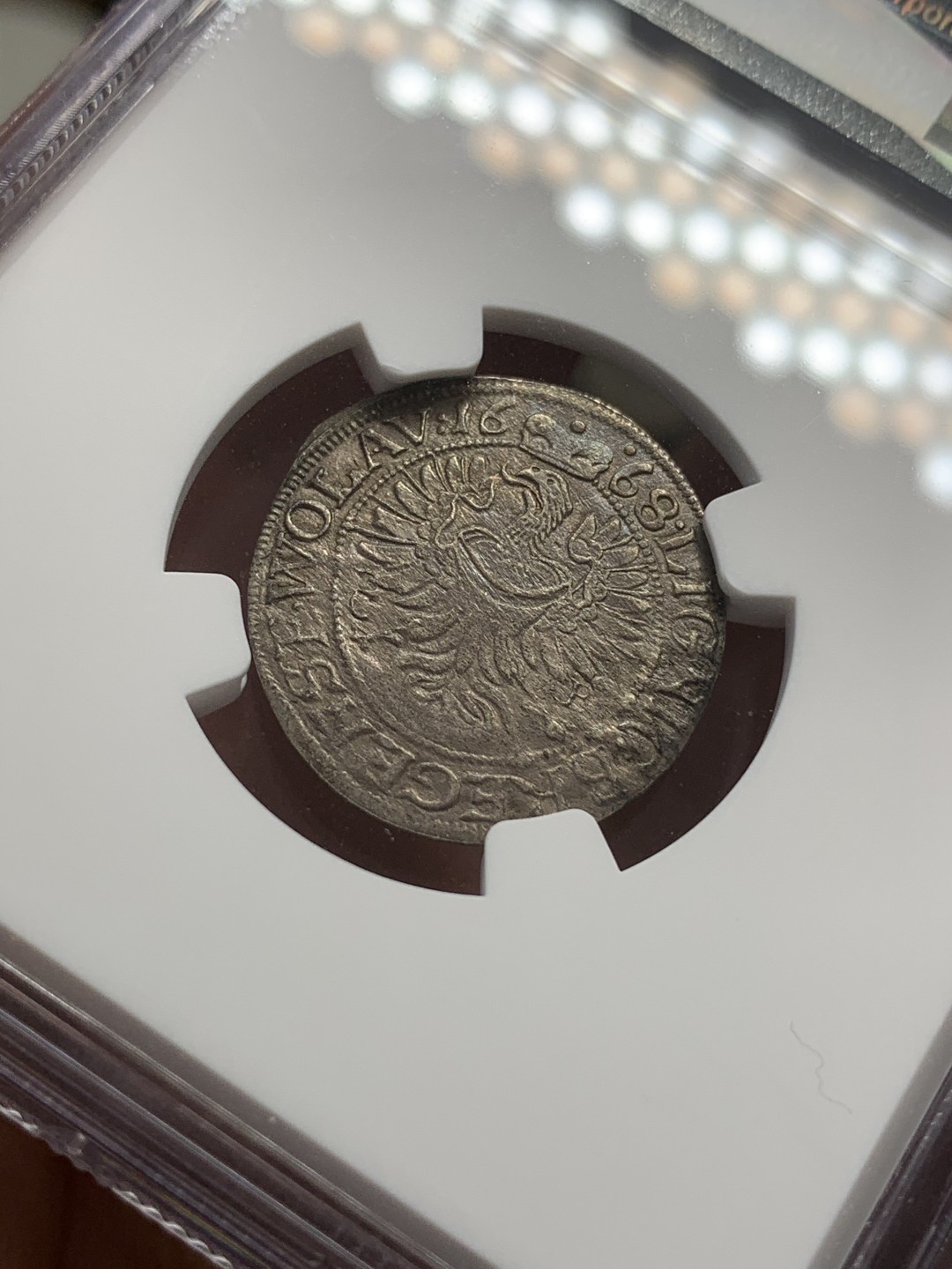 《竞宝斋》第71场-本周日，周一2场连拍（全场不限金额包邮） NGC-XF 德国西里西亚 1668年 克里斯蒂安 3K银币 老包浆又说有洗 哎