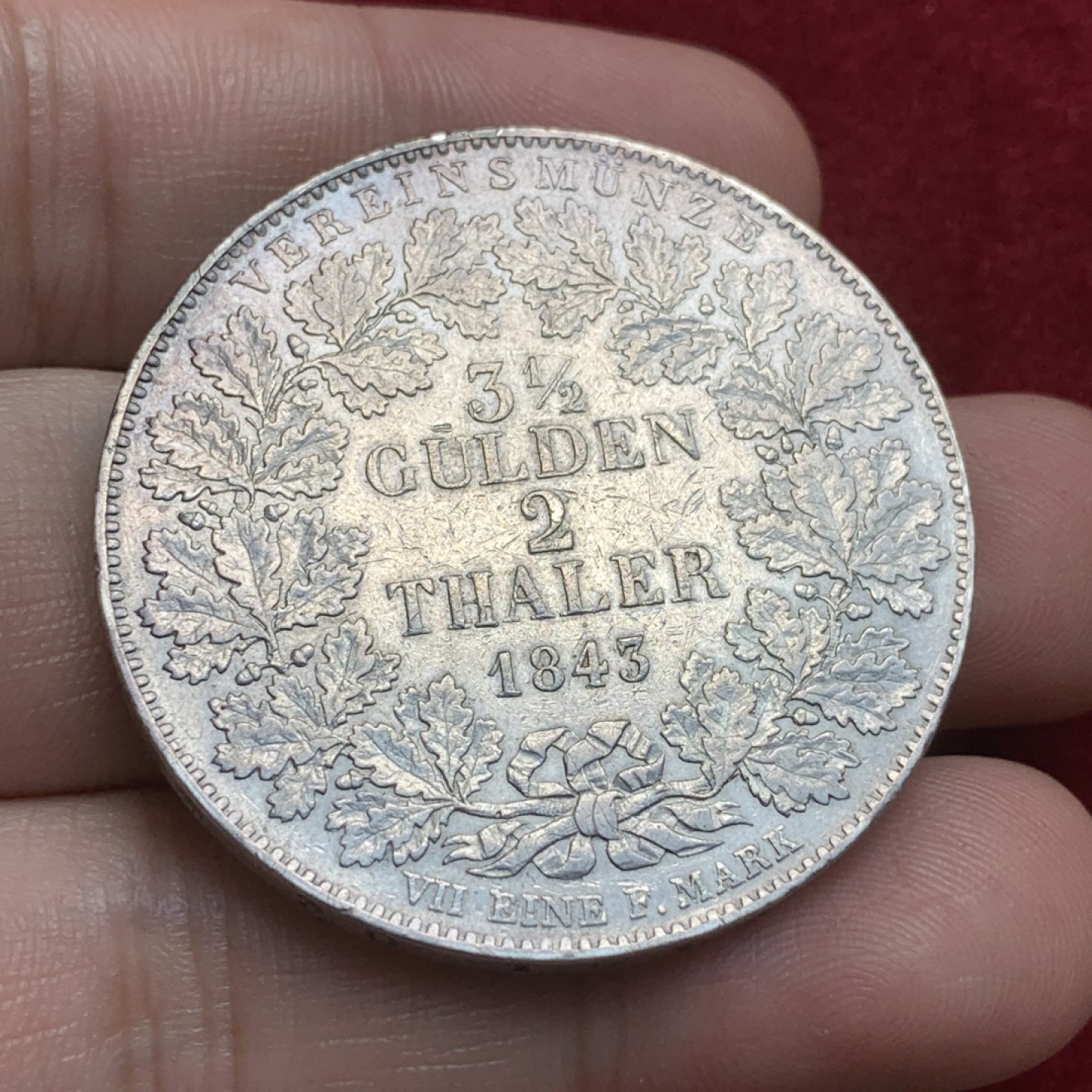 《竞宝斋》第71场-本周日，周一2场连拍（全场不限金额包邮） 德国 符腾堡 1843年 威廉一世 国王 2泰勒银币 37克的大银币