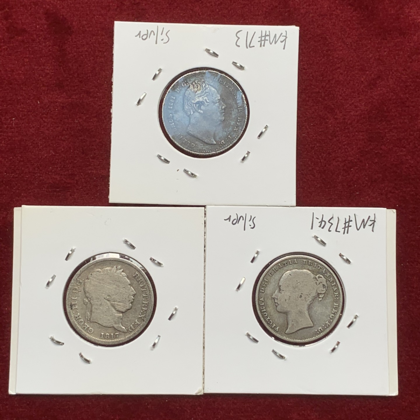 《竞宝斋》第71场-本周日，周一2场连拍（全场不限金额包邮） 英国早期乔治三世，威廉四世，青年版维多利亚1先令银币三枚一组