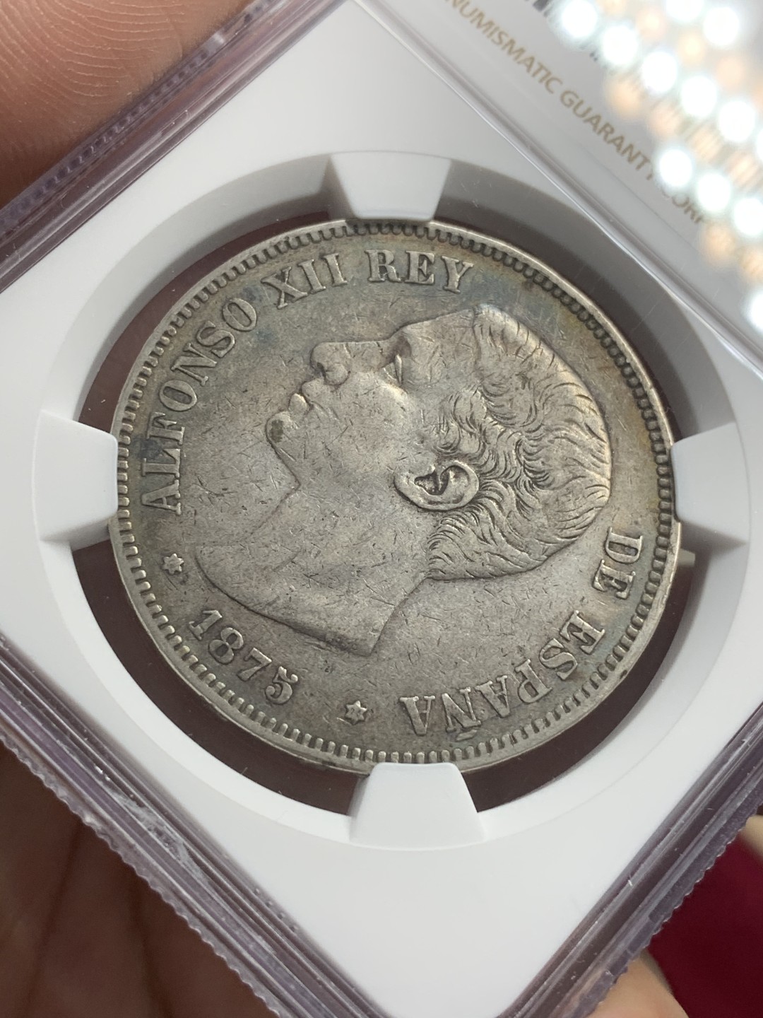 《竞宝斋》第71场-本周日，周一2场连拍（全场不限金额包邮） NGC-XF40 西班牙 1875年 阿方索十二世 5比塞塔 大银币 NGC年份看错了