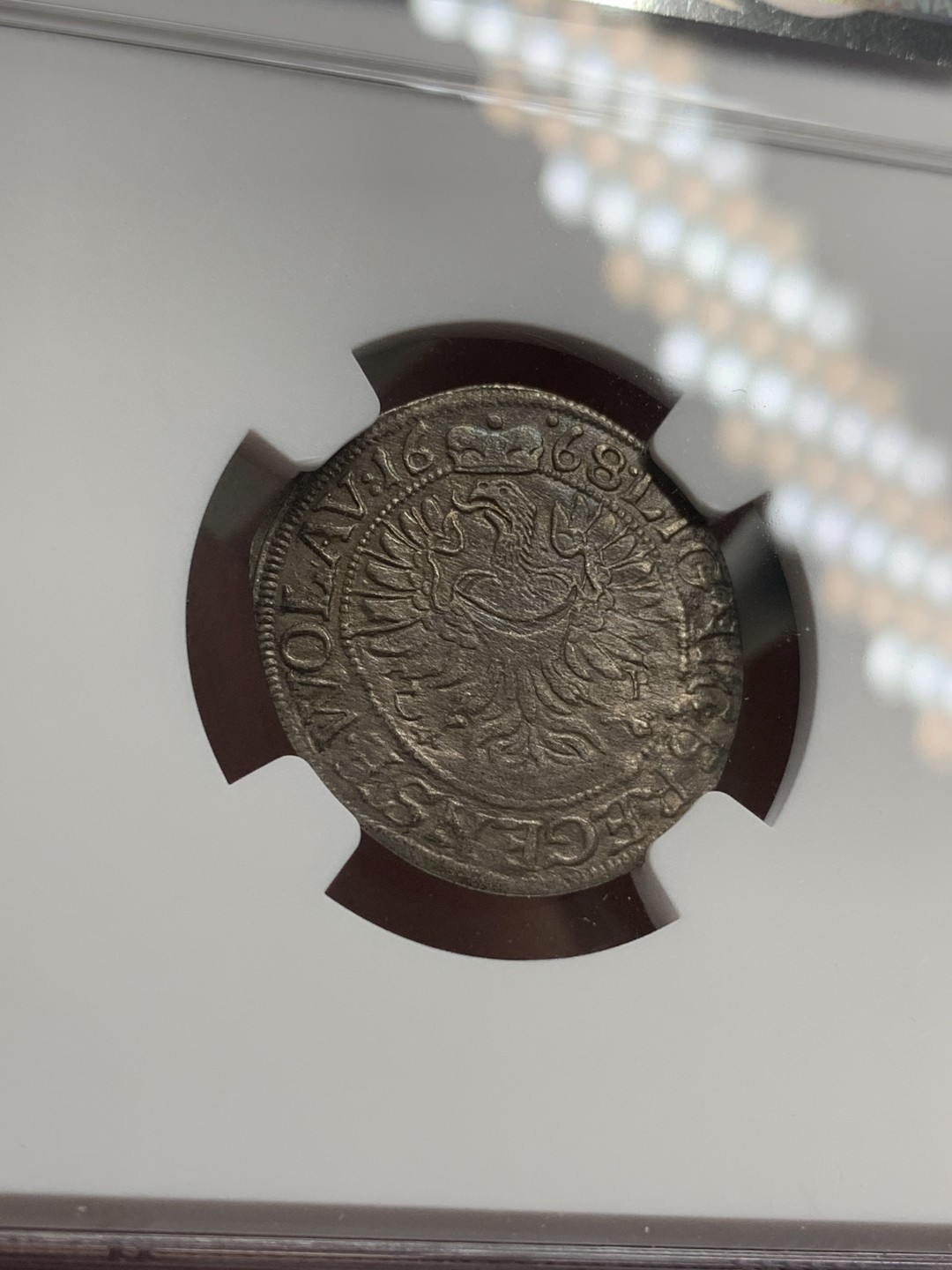 《竞宝斋》第71场-本周日，周一2场连拍（全场不限金额包邮） NGC-XF 德国西里西亚 1668年 克里斯蒂安 3K银币 老包浆又说有洗 哎