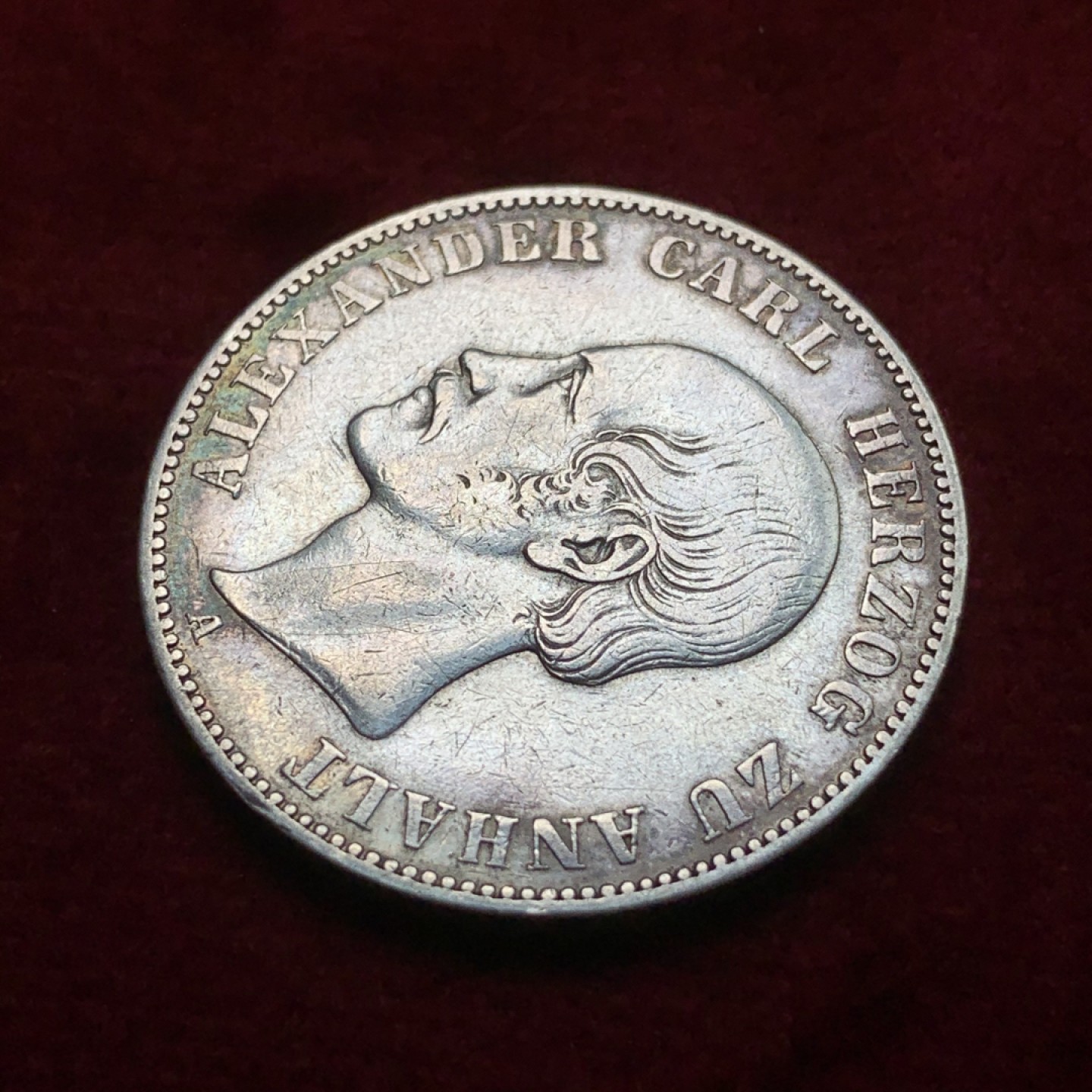 《竞宝斋》第71场-本周日，周一2场连拍（全场不限金额包邮） 1859年德国安哈特-贝恩堡 1泰勒银币 发行量24000枚