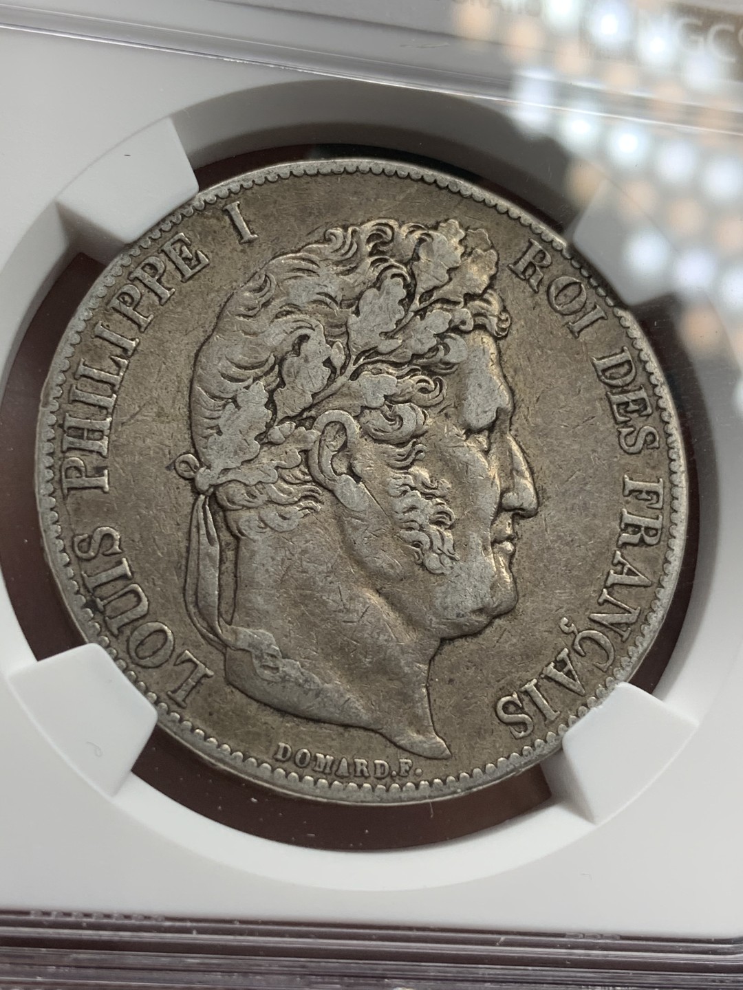 《竞宝斋》第71场-本周日，周一2场连拍（全场不限金额包邮） NGC XF45  法国 1845年菲利普一世五法郎银币 老包浆好品