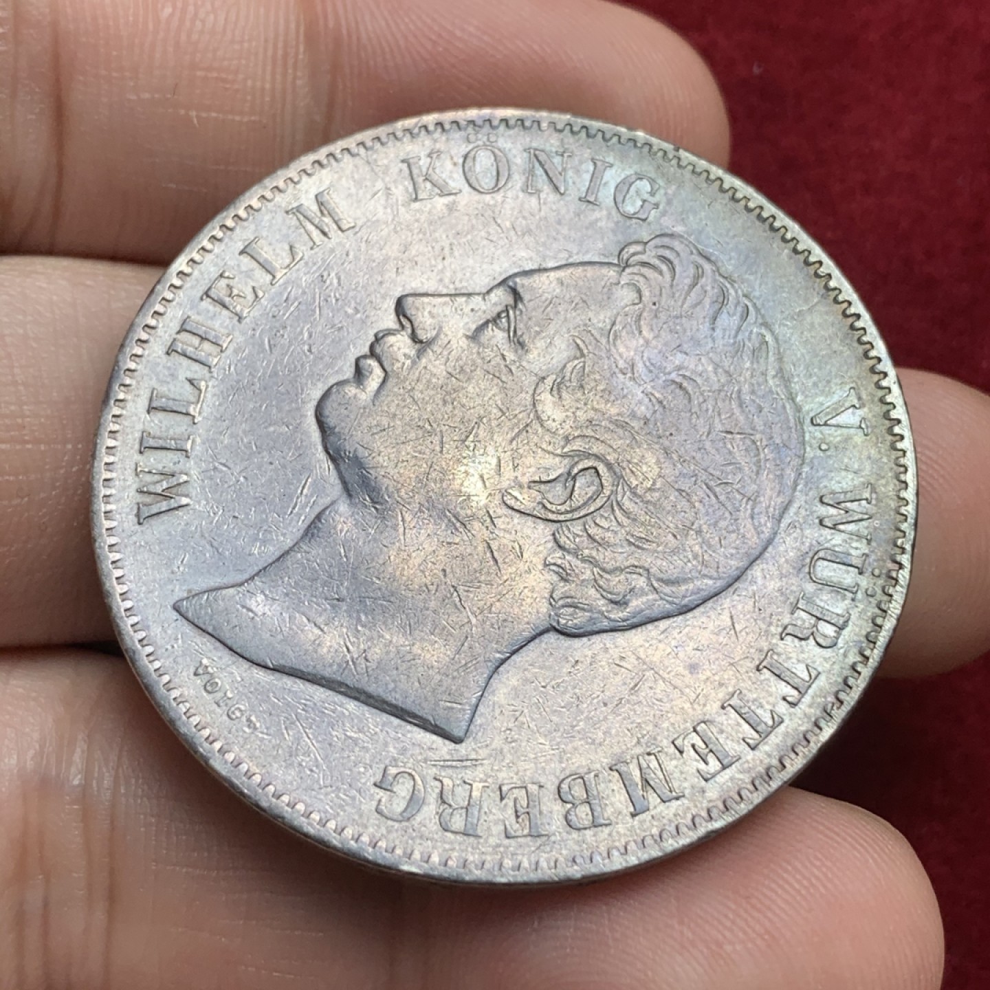 《竞宝斋》第71场-本周日，周一2场连拍（全场不限金额包邮） 德国 符腾堡 1843年 威廉一世 国王 2泰勒银币 37克的大银币