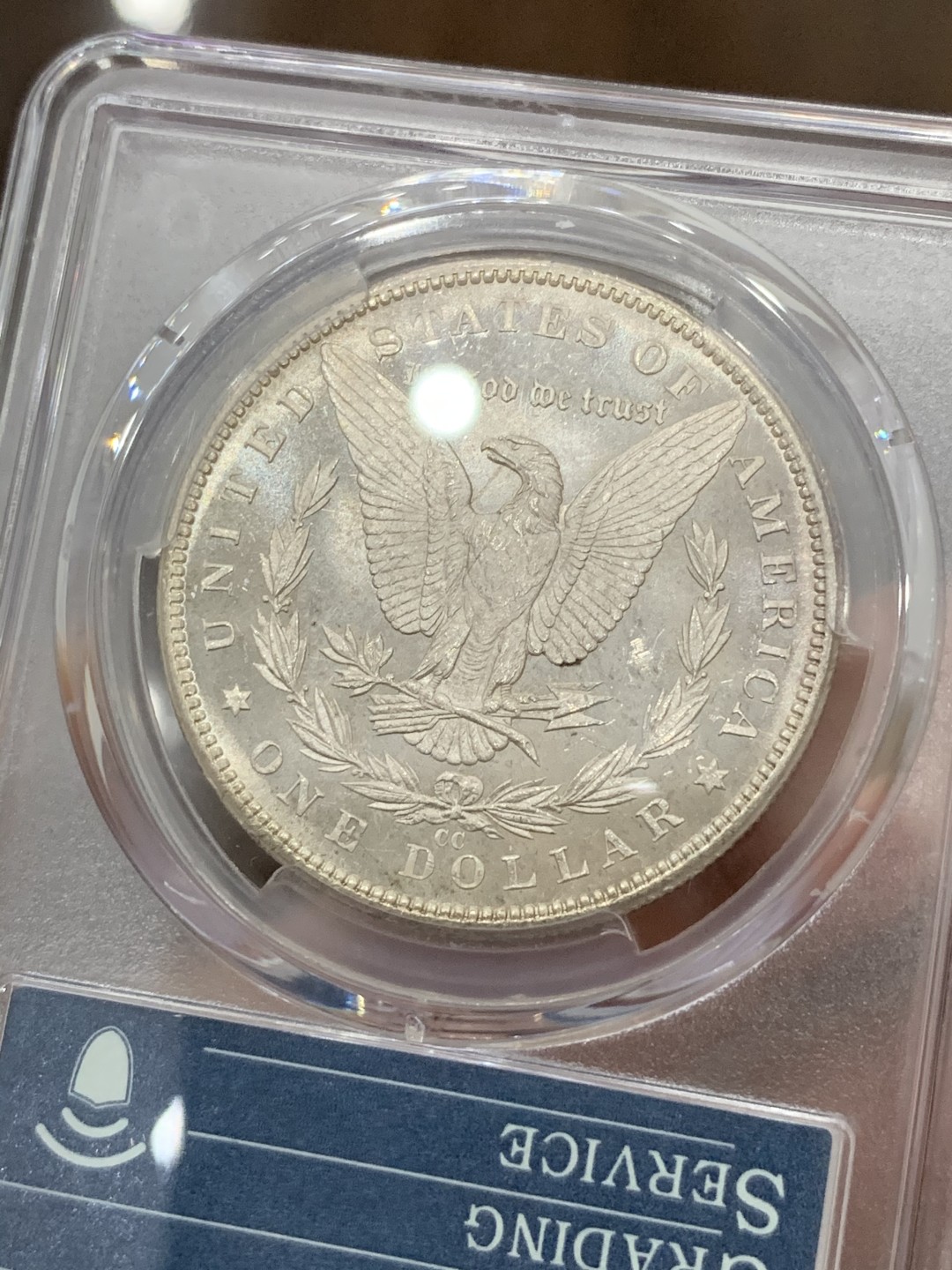 《竞宝斋》第71场-本周日，周一2场连拍（全场不限金额包邮） PCGS-MS64PL 美国 1882年 一美元 摩根币 卡森厂+类精致+35周年限定标 一步到位 