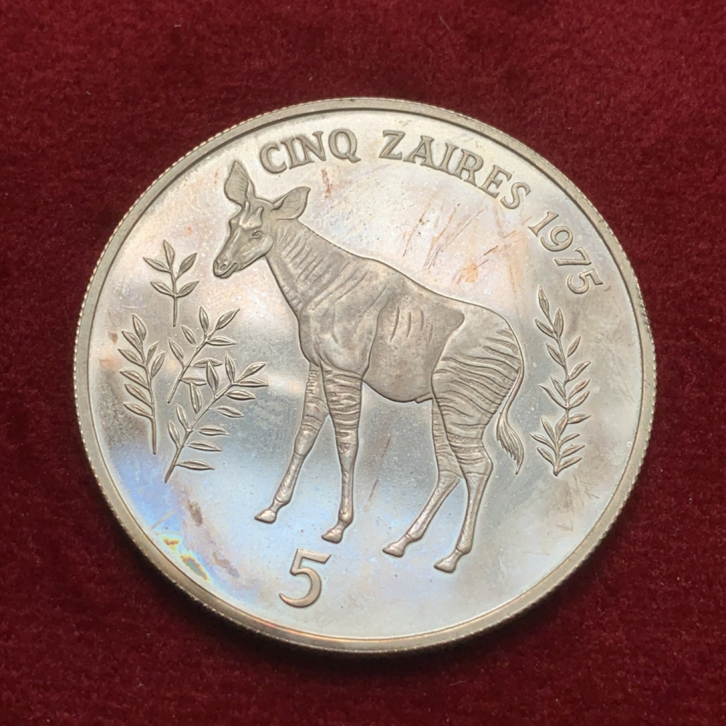 《竞宝斋》第71场-本周日，周一2场连拍（全场不限金额包邮） 扎伊尔 1975年㺢㹢狓长颈鹿 5扎 精致大银币 稀少品种