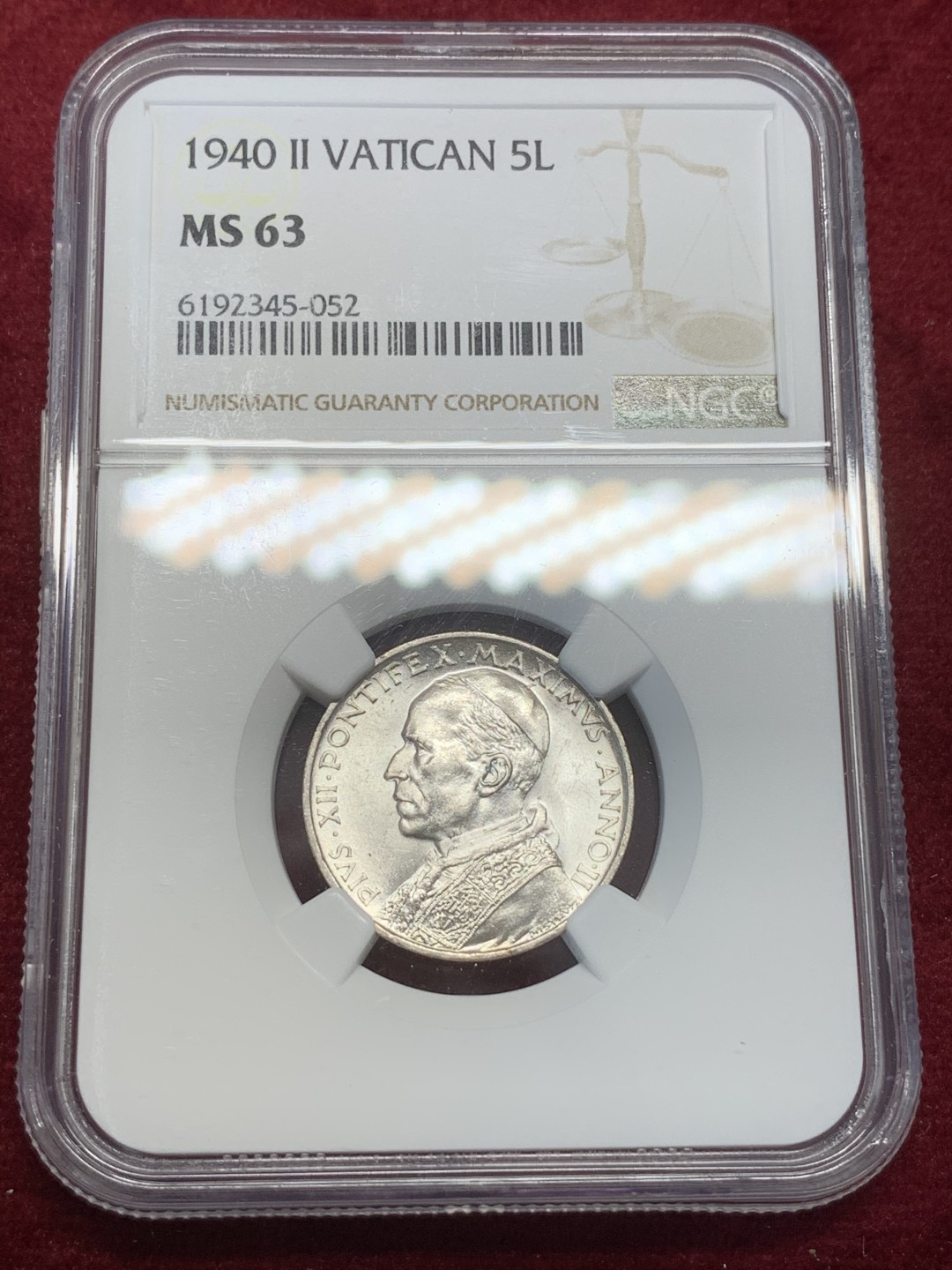 《竞宝斋》第71场-本周日，周一2场连拍（全场不限金额包邮） NGC-MS63 梵蒂冈 1940年 小船 5里拉 原光好品银币