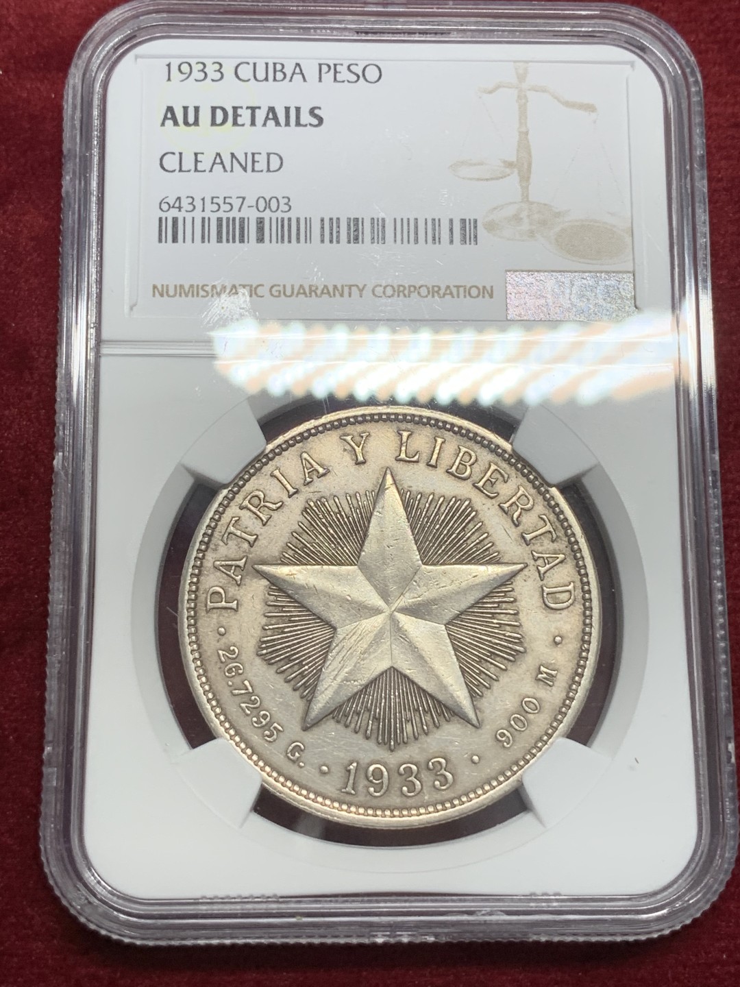 《竞宝斋》第71场-本周日，周一2场连拍（全场不限金额包邮） NGC-AUD 古巴 1933年 1比索 大五星