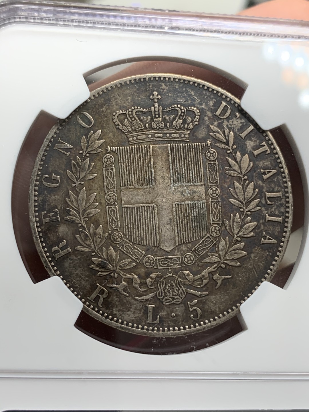 《竞宝斋》第71场-本周日，周一2场连拍（全场不限金额包邮） NGC AU好品相 意大利 1878年埃马努埃莱二世五里拉银币