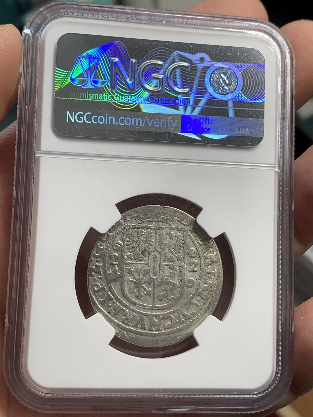 《竞宝斋》第71场-本周日，周一2场连拍（全场不限金额包邮） NGC VF细节神圣罗马帝国勃兰登堡 1622年 1/4泰勒 正面头像为勃兰登堡大选侯乔治威廉，普鲁士开国王腓特烈三世之父