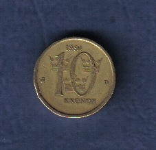 瑞典1991年10克朗 实物图 