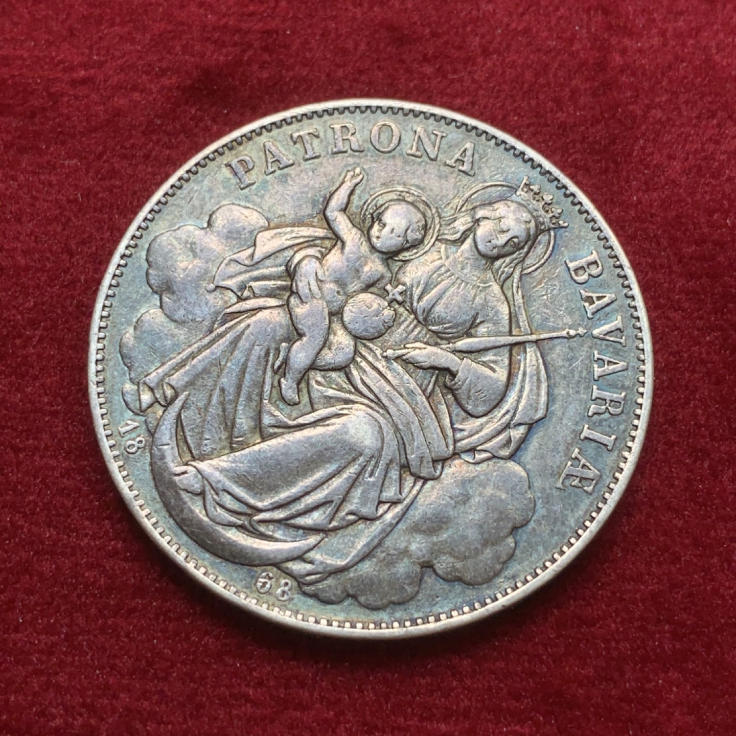 《竞宝斋》第71场-本周日，周一2场连拍（全场不限金额包邮） 1868年 德国 巴伐利亚 圣母抱婴 1泰勒银币