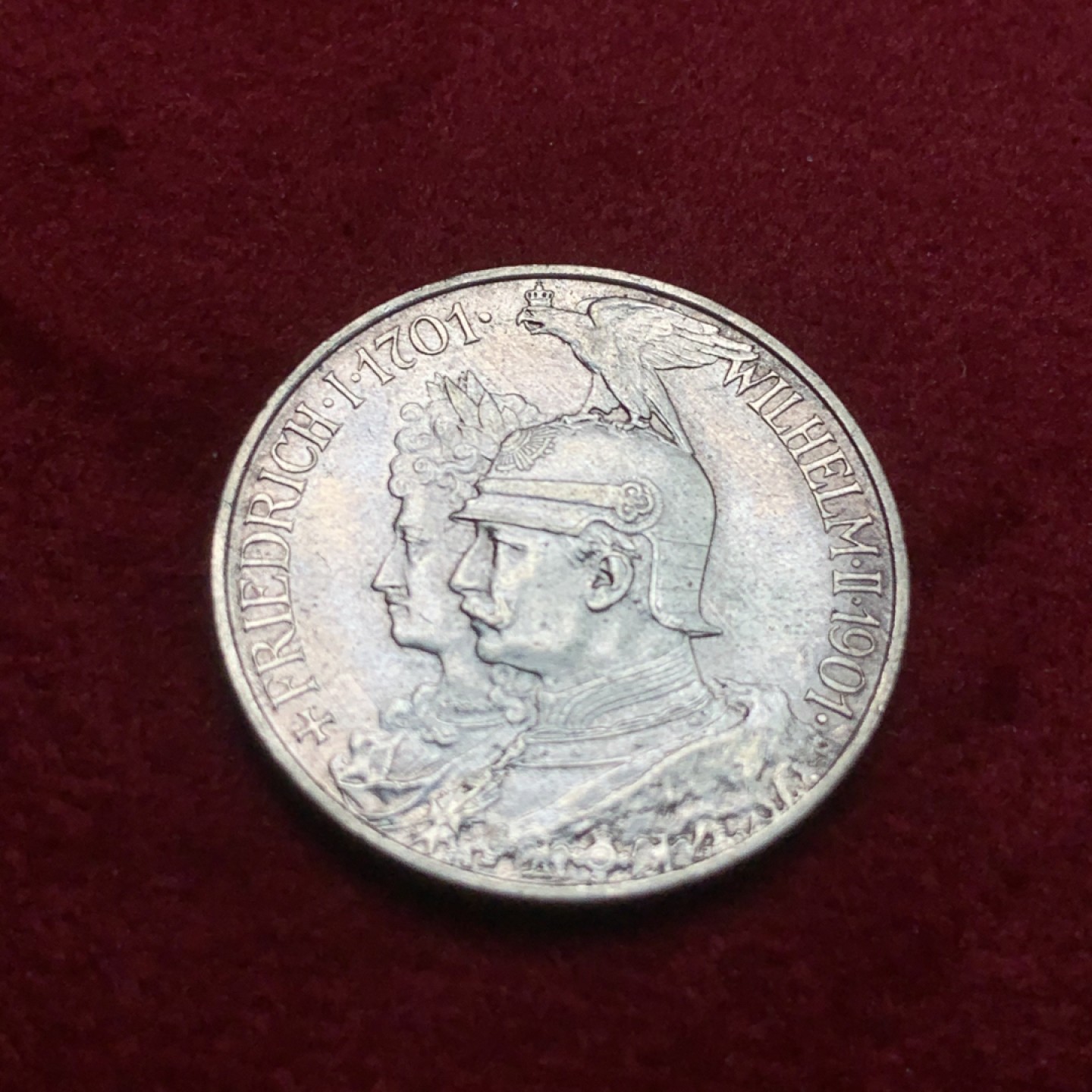 《竞宝斋》第71场-本周日，周一2场连拍（全场不限金额包邮） 德国普鲁士1901年 200周年纪念 2马克银币 可以自己送评