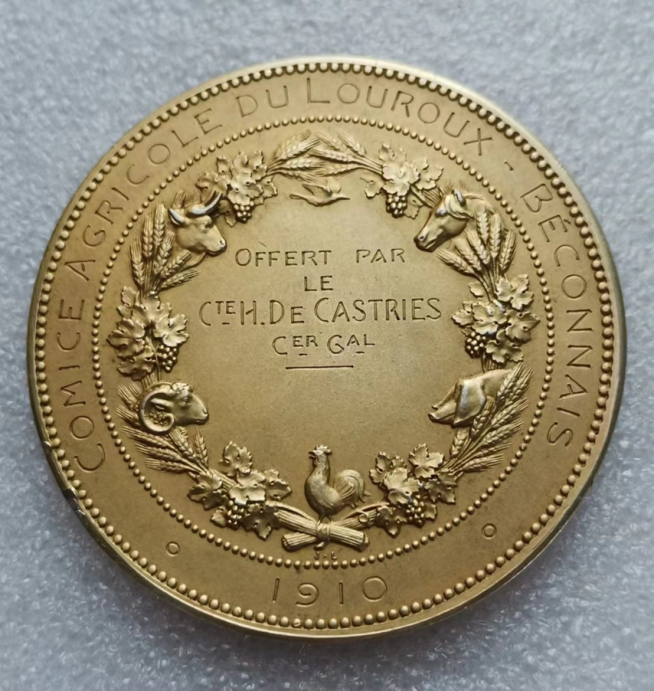 瓶子🏺第46期拍卖会 法国1910年农畜牧业纪念镀金银章
