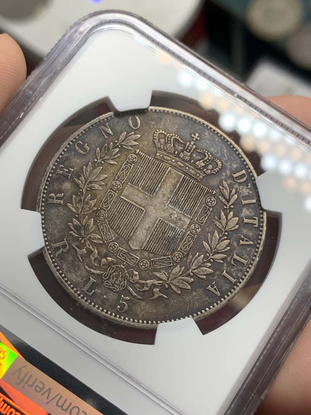 《竞宝斋》第71场-本周日，周一2场连拍（全场不限金额包邮） NGC AU好品相 意大利 1878年埃马努埃莱二世五里拉银币