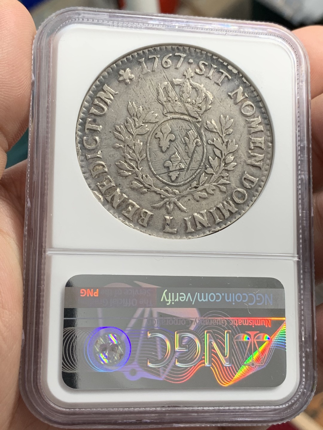 《竞宝斋》第71场-本周日，周一2场连拍（全场不限金额包邮） NGC-VF 法国 1767-L年 路易十五 5ECU大银币 这样的状态不给分想不通