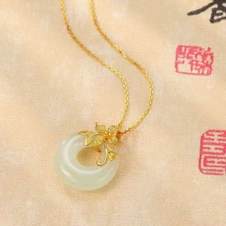 阿富汗玉石 气质金叶吊坠