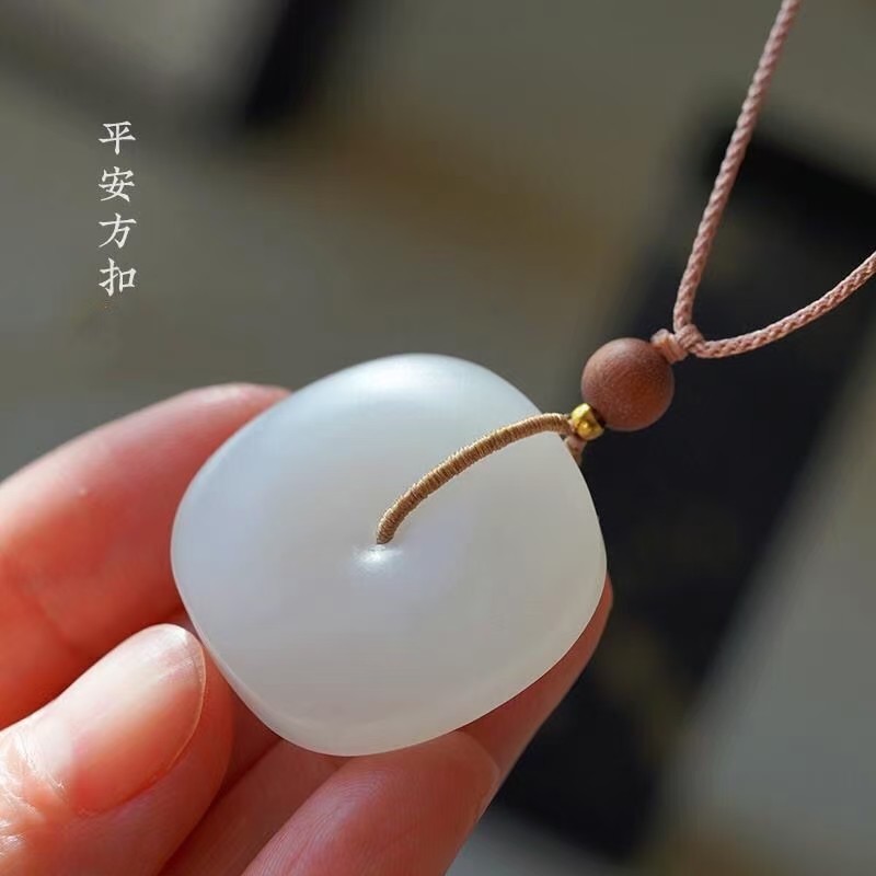 天然和田玉山料白玉平安方扣吊坠古朴玉坠平安扣玉佩高档