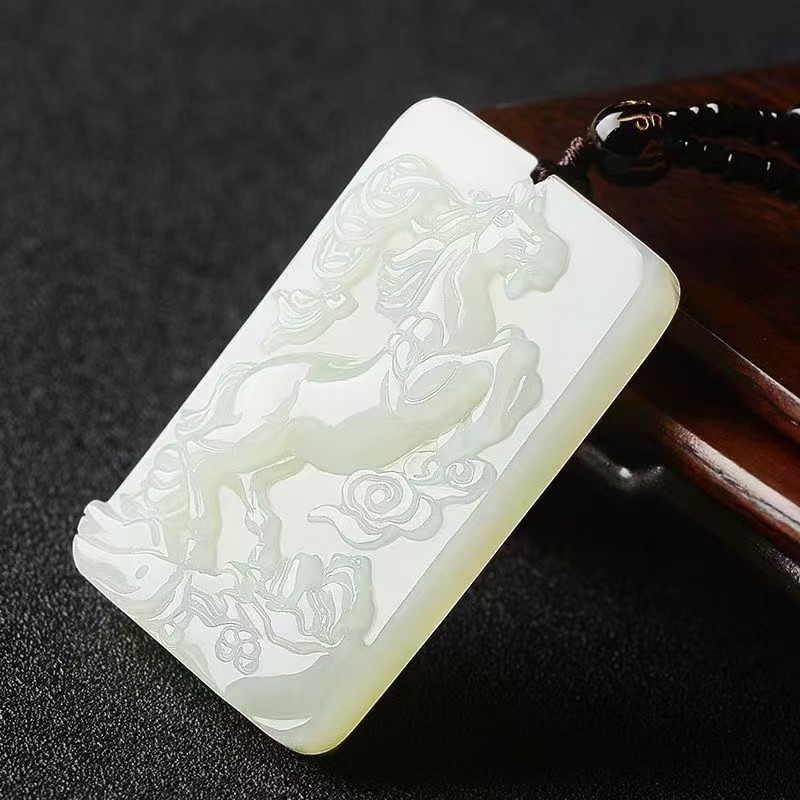 天然阿富汗白玉马上成功玉牌玉佩