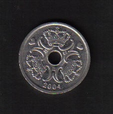 丹麦2004年2克朗 带孔 实物图    