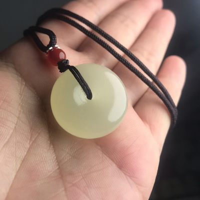新疆天然玉石冰种青白玉平安扣吊坠转运平安系相思26mm - 新疆天然玉石冰种青白玉平安扣吊坠转运平安系相思26mm