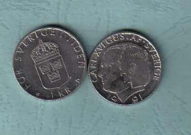 瑞典1991年1克朗 实物图 UNC       - 瑞典1991年1克朗 实物图 UNC      