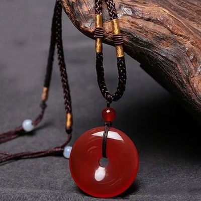 天然巴西红玛瑙平安扣吊坠卡30mm - 天然巴西红玛瑙平安扣吊坠卡30mm