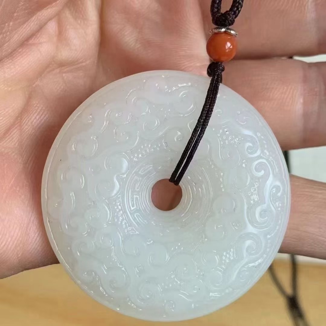 阿富汗白玉 祥云雕花平安扣50*11mm