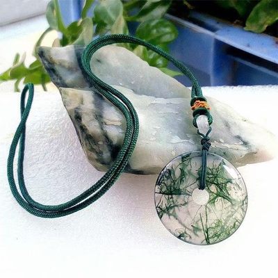 天然水草玛瑙玉髓平安扣吊坠 - 天然水草玛瑙玉髓平安扣吊坠