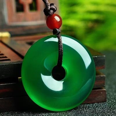 天然巴西绿玛瑙平安扣吊坠卡30mm - 天然巴西绿玛瑙平安扣吊坠卡30mm