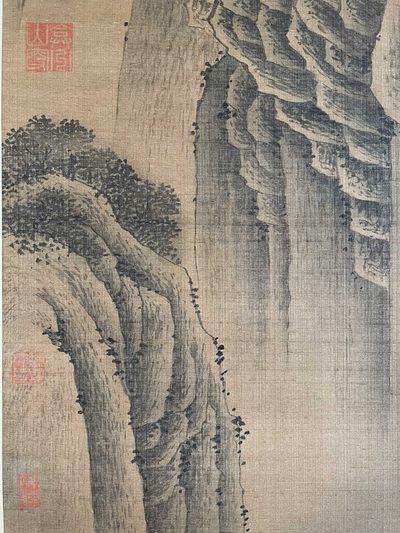 范宽精品丝绢中堂山水画 范宽精品丝绢中堂山水画