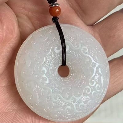 阿富汗白玉 祥云雕花平安扣50*11mm - 阿富汗白玉 祥云雕花平安扣50*11mm