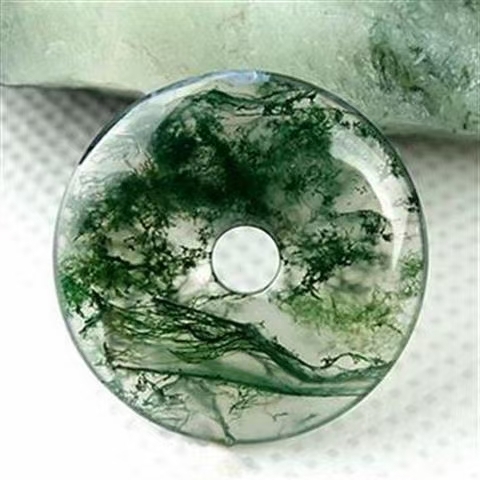 天然水草玛瑙玉髓平安扣吊坠