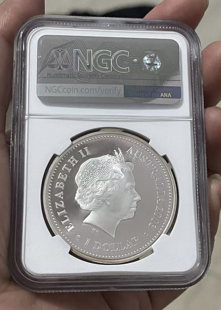 【麦克币章收藏】拍卖第一期 澳大利亚2003年银币，英女王伊丽莎白二世登基皇冠/难得评级满分