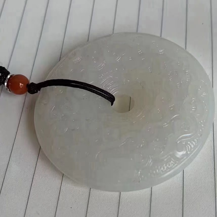 阿富汗白玉 祥云雕花平安扣50*11mm