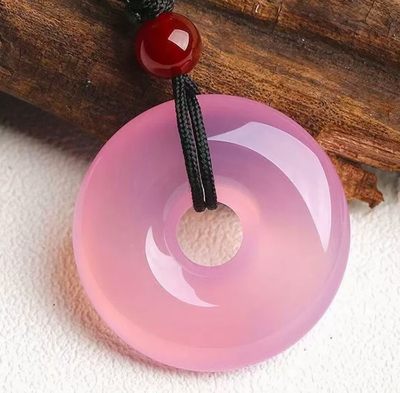 天然巴西粉玛瑙平安扣吊坠卡30mm - 天然巴西粉玛瑙平安扣吊坠卡30mm