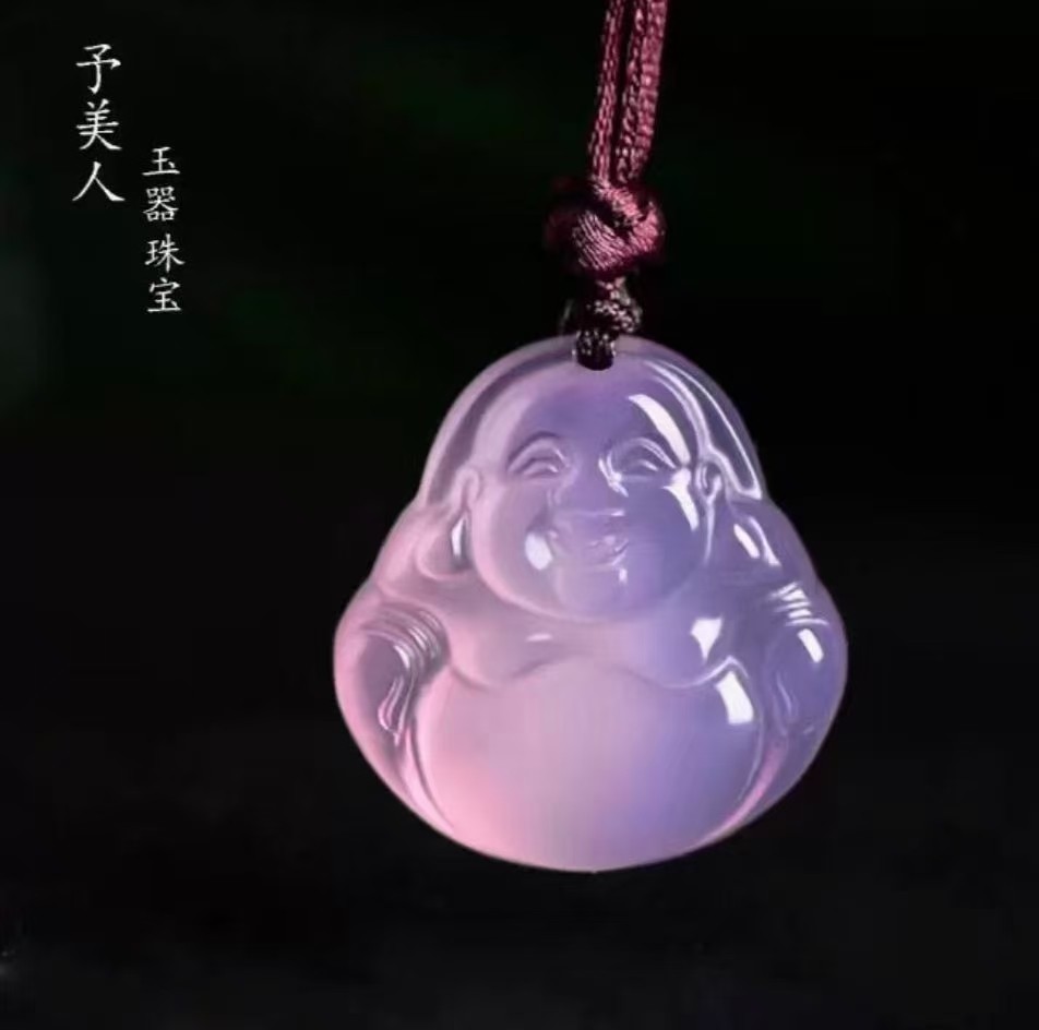 天然巴西粉玛瑙玉佛佛公