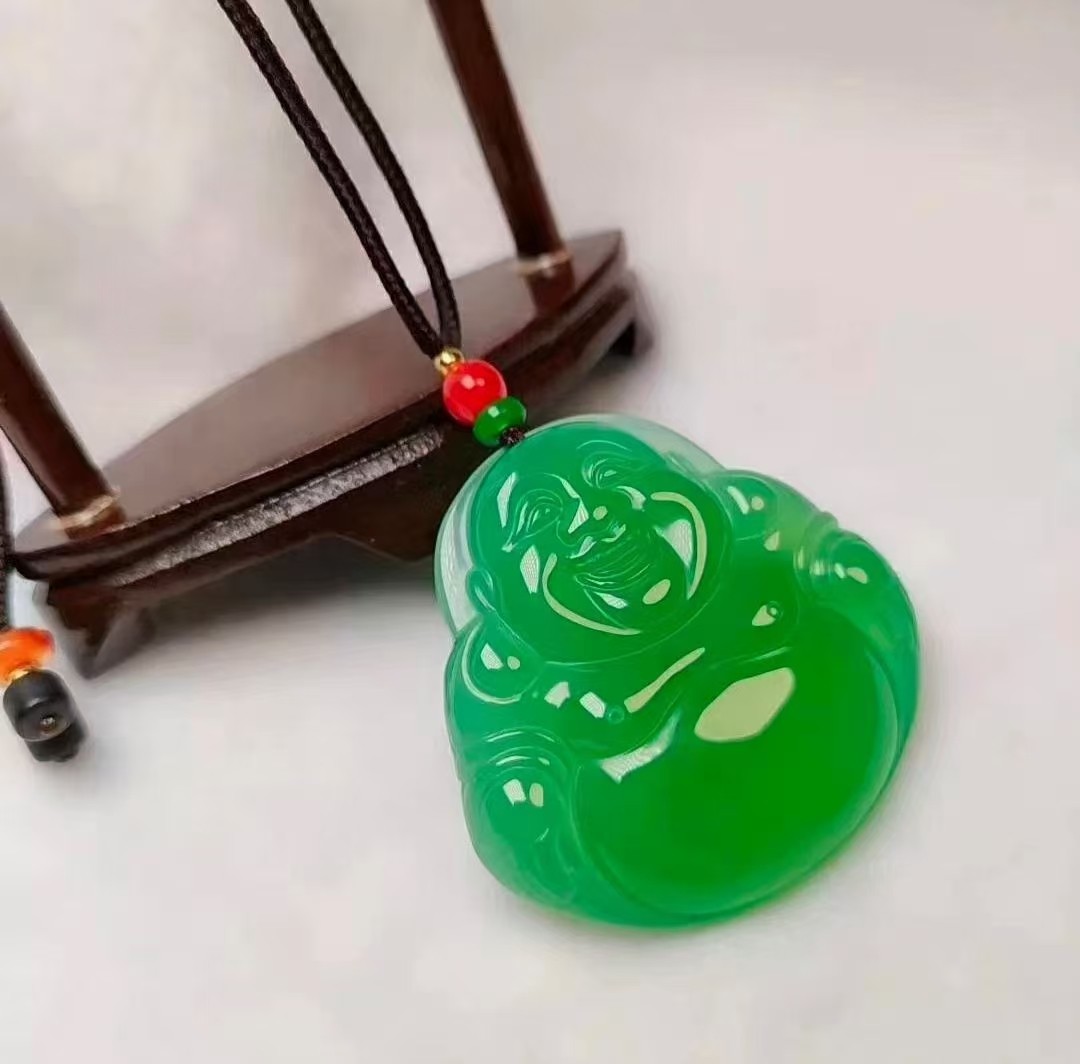 天然巴西玛瑙帝王绿玉佛佛公吊坠一口价