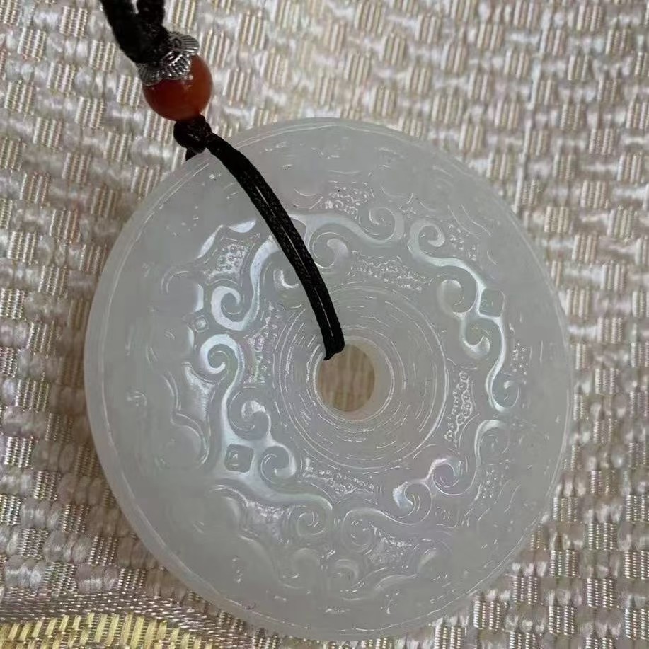 阿富汗白玉 祥云雕花平安扣50*11mm