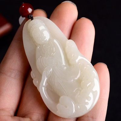 天然新疆和田玉观音吊坠招财转运保平安白玉玉石挂件项链男款菩萨 - 天然新疆和田玉观音吊坠招财转运保平安白玉玉石挂件项链男款菩萨