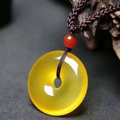 天然巴西黄色玛瑙平安扣吊坠卡30mm - 天然巴西黄色玛瑙平安扣吊坠卡30mm