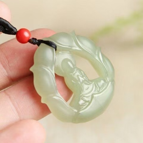 和田玉悟道吊坠男女情侣款观音佛像莲花盛开一心向佛玉石天然玉佩