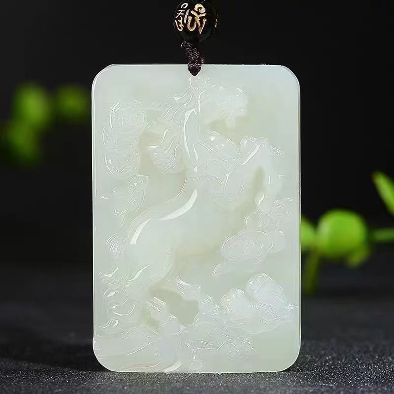 天然阿富汗白玉马上成功玉牌玉佩