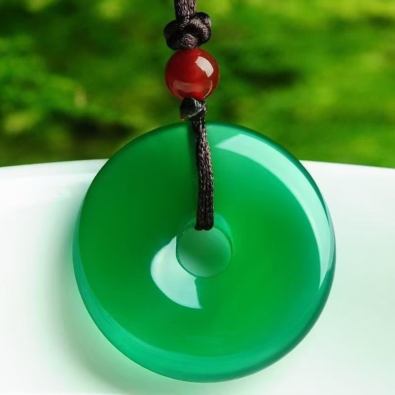 天然巴西绿玛瑙平安扣吊坠卡30mm